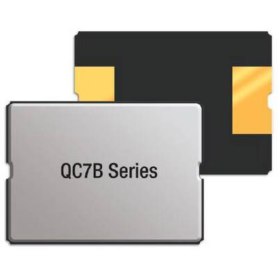 Komponent elektroniczny serii QC7B z metalową przednią ścianką i czarną tylną ścianką, ukazujący złote styki.