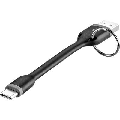 Czarny kabel USB z złączami USB-A i USB-C, z zintegrowanym breloczkiem, przeznaczony do przesyłania danych i ładowania.