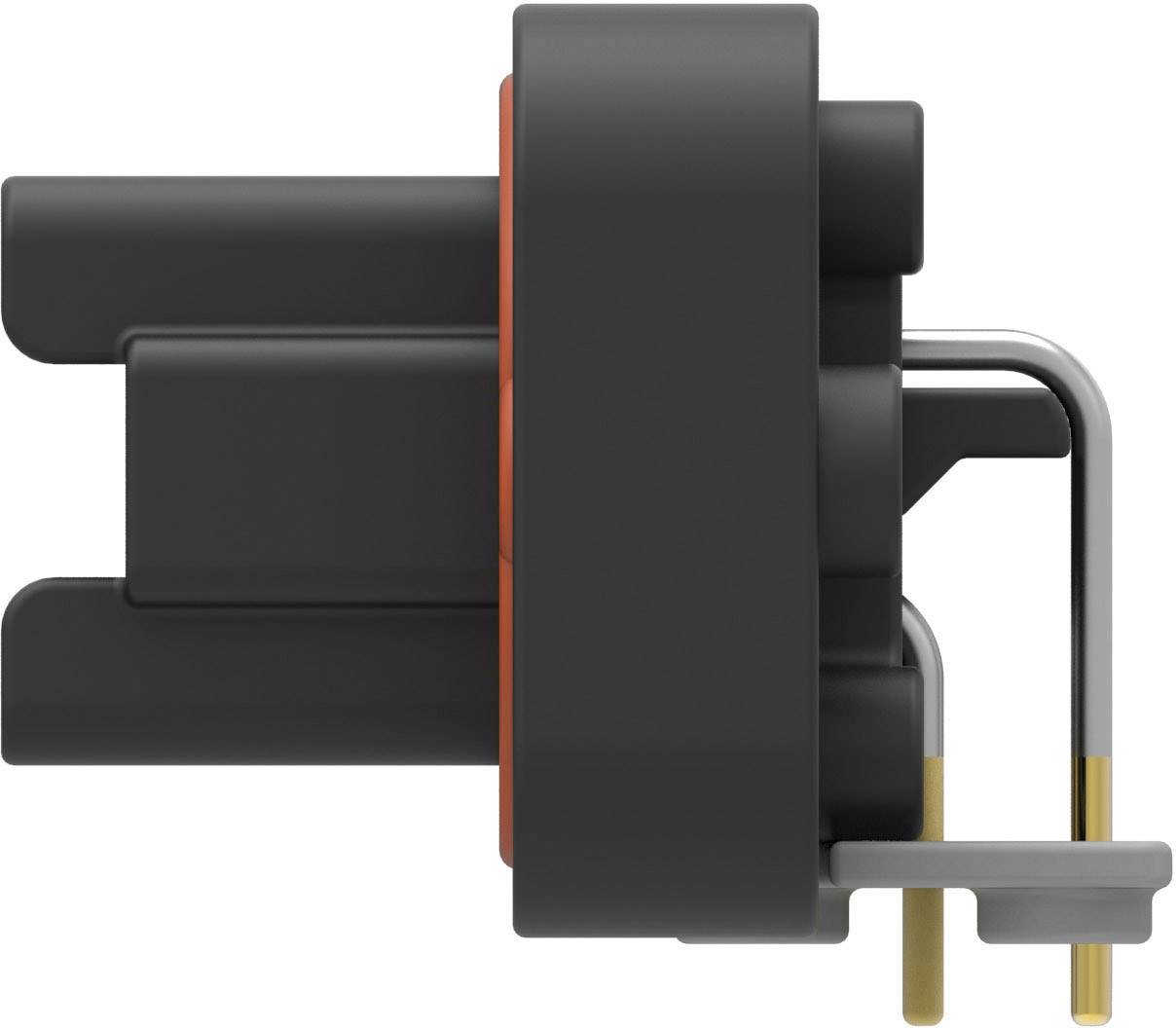 Czarny, mechaniczny element z wieloma złączami, prawdopodobnie elektryczny lub elektroniczny element wtykowy.