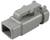 Szary, prostokątny wtyk o prostych krawędziach z mechanizmem blokującym, prawdopodobnie przeznaczony do połączeń elektrycznych.