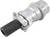 Srebrzysty, cylindryczny złącz z czarnym przewodem, odpowiedni do zastosowań przemysłowych lub technicznych.