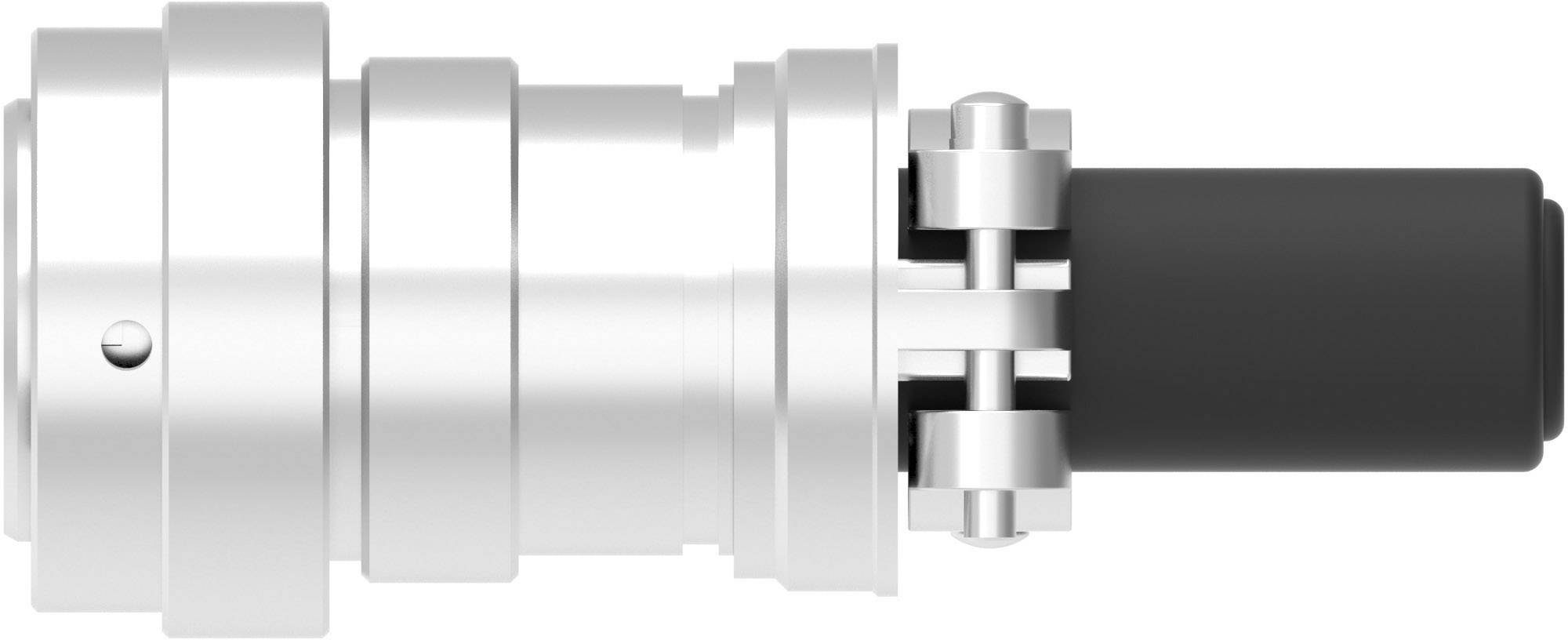 Widok z boku metalowego cylindra o wielu stopniach. Po prawej stronie znajduje się czarny odcinek, prawdopodobnie uchwyt lub złącze.