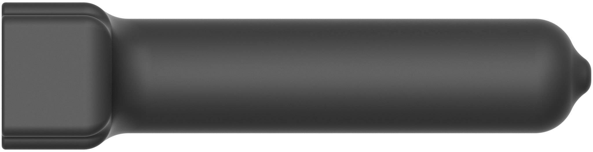 Podłużny, czarny obiekt w kształcie pręta z wyżłobianym uchwytem, prawdopodobnie narzędzie lub urządzenie, sfotografowany z góry.