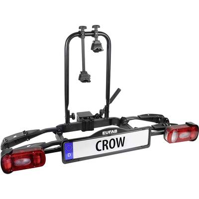 Bagażnik rowerowy marki Eufab, model Crow, do montażu na haku holowniczym. Wyposażony w tylne światła i tablicę rejestracyjną.