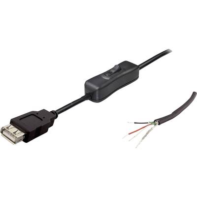 Kabel USB z przełącznikiem po jednej stronie i odkrytymi, nieizolowanymi przewodami po drugiej stronie.