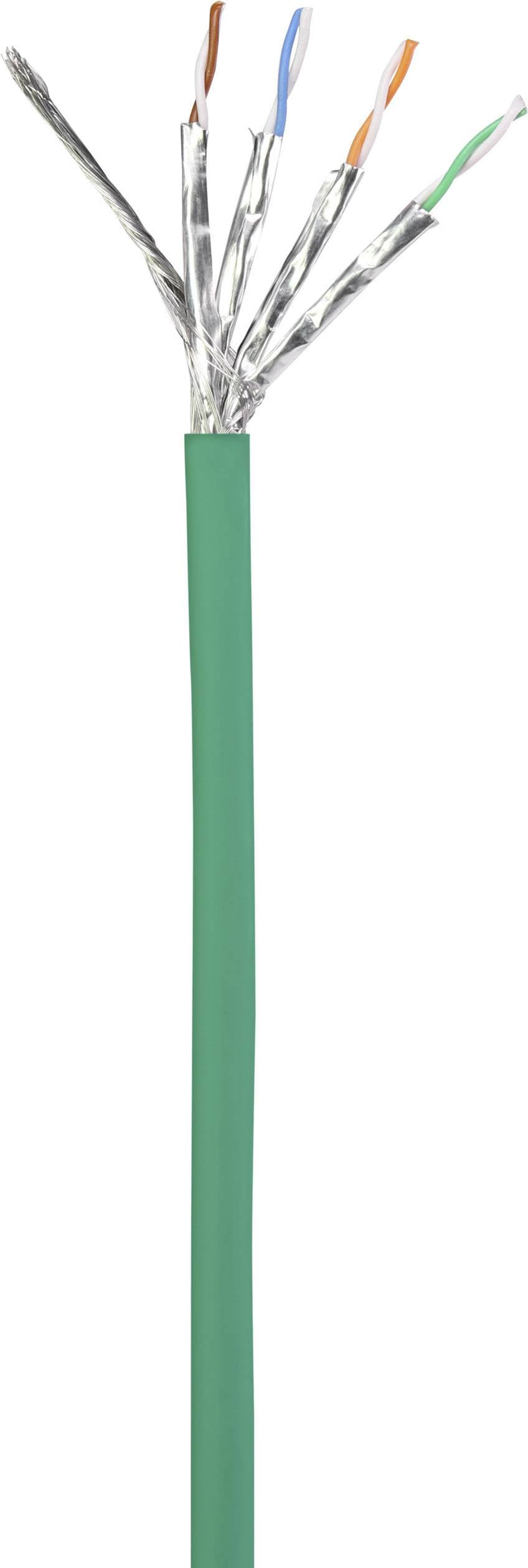 Zielony przewód elektryczny z odizolowanymi końcówkami i widocznymi żyłami w różnych kolorach, odpowiedni do projektów instalacyjnych.