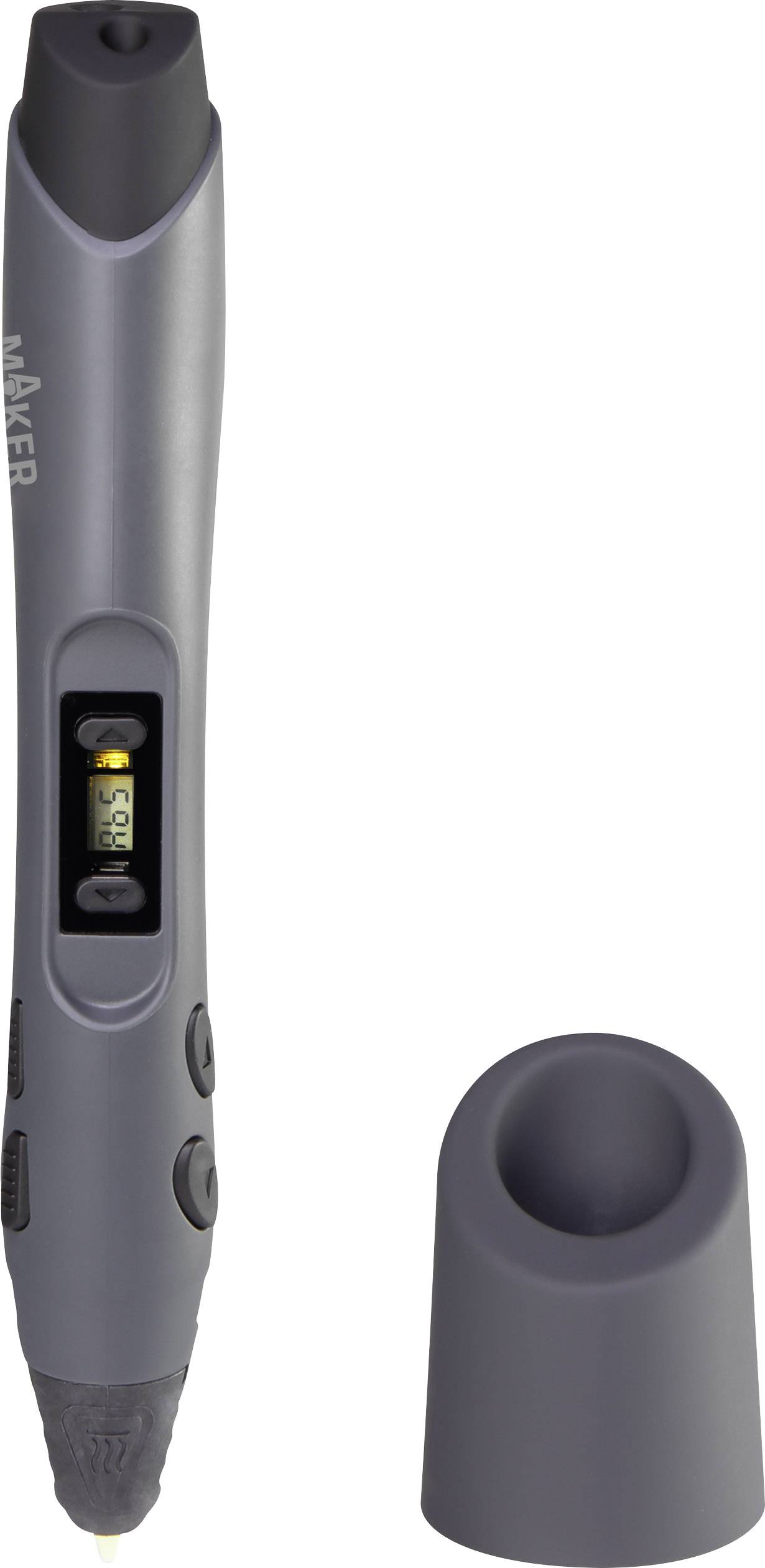 Długopis do druku 3D z wyświetlaczem do regulacji temperatury, czarny, umieszczony obok nasadki. Idealny do zastosowań kreatywnych i technicznych.