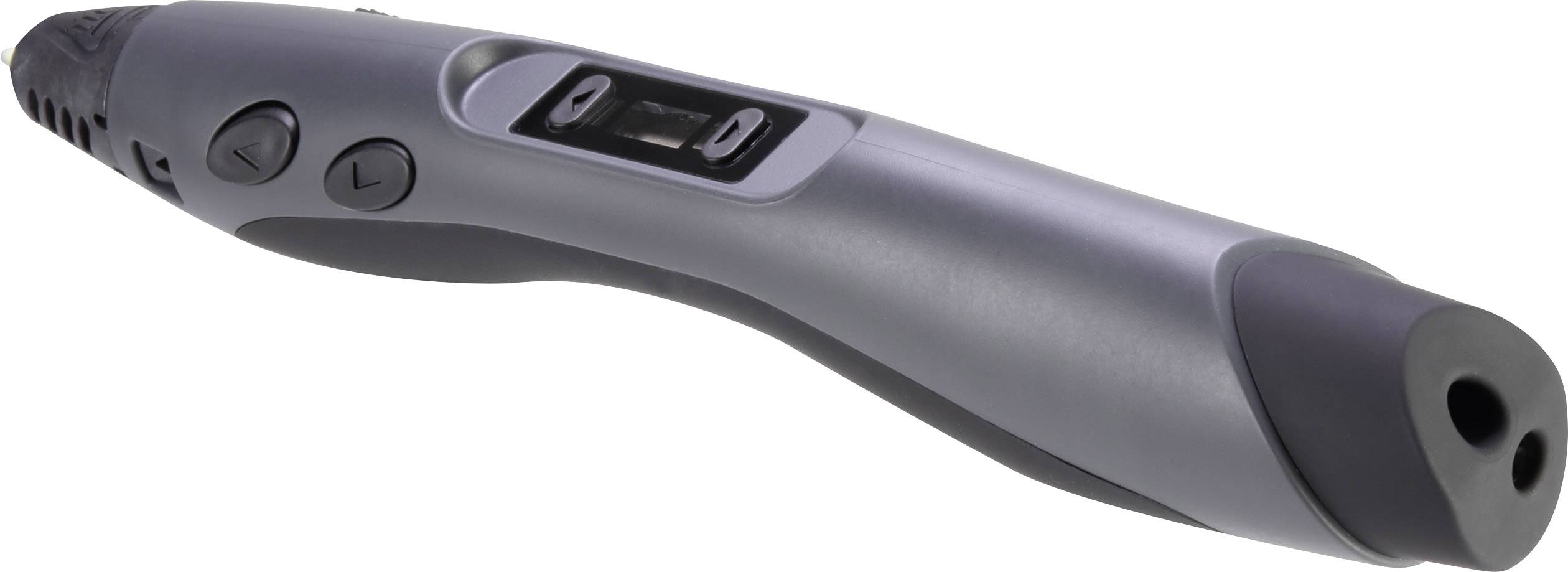 Srebrny, ergonomicznie ukształtowany bezprzewodowy wskaźnik prezentacyjny z dwoma przyciskami po bokach do przewijania slajdów w przód i w tył.