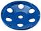 Niebieska tarcza szlifierska z sześcioma dużymi, okrągłymi otworami montażowymi.