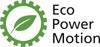 Zielone koło zębate z listkiem wewnątrz i tekstem 'Eco Power Motion' obok. Symbolizuje technologie zrównoważonego rozwoju.