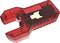 Przezroczyste czerwone narzędzie z tworzywa sztucznego w kształcie litery U, ukazujące mechanizm wewnątrz, prawdopodobnie przeznaczone do zaciskania lub zakładania złączek.