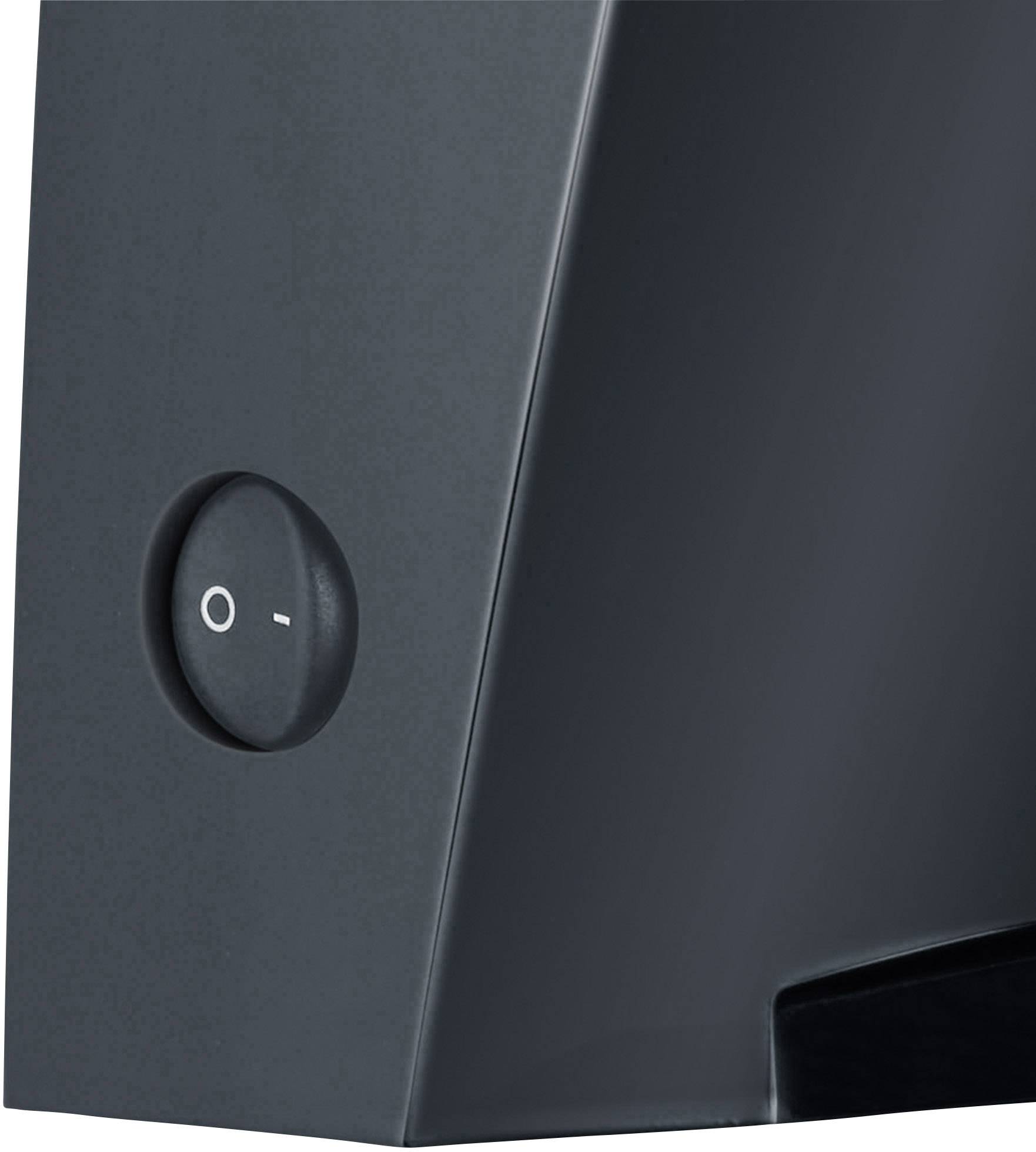 Czarny przełącznik kołyskowy na ciemnym urządzeniu w pozycji 'O', wskazujący, że urządzenie jest wyłączone.