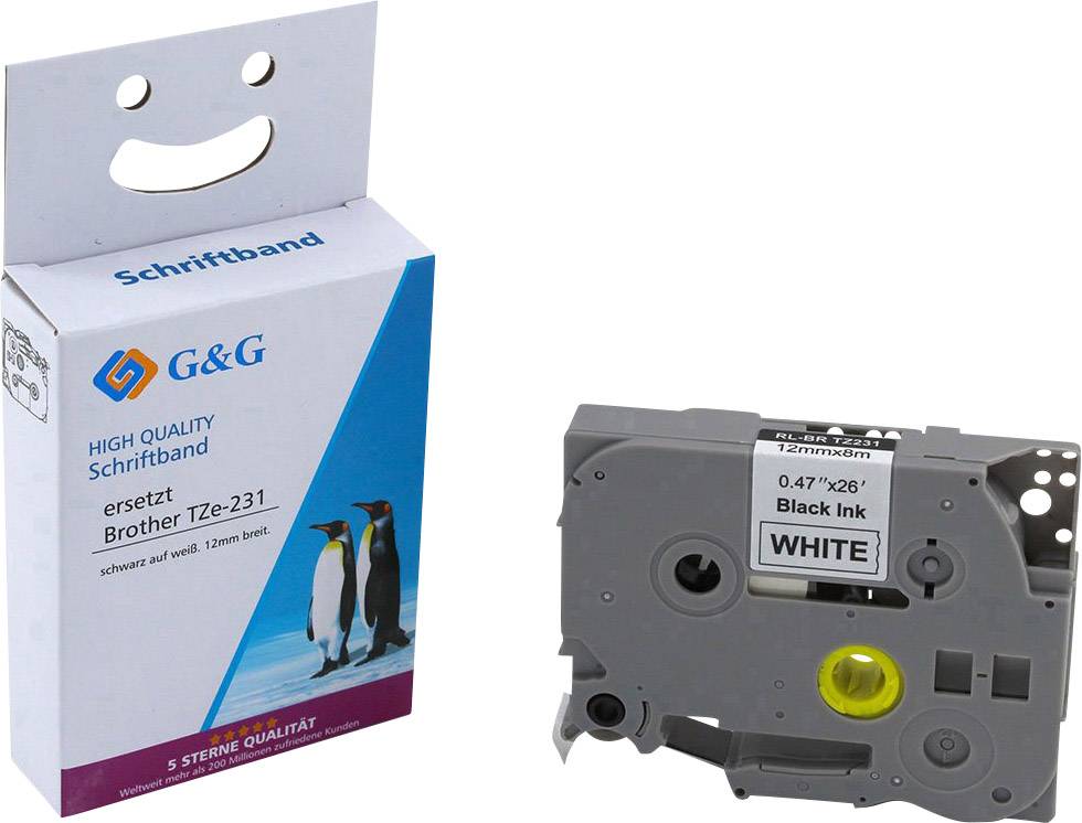 Стрічка для друку G&G 14952, 12 мм x 8 м, колір стрічки: білий / колір друку: чорний G&G 14952, 12 мм x 8 м, колір стрічки: білий