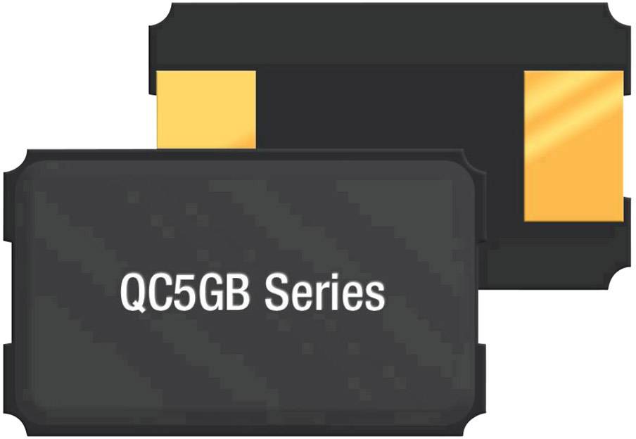 Komponenty półprzewodnikowe z napisem 'QC5GB Series' w kolorze białym. Dwa czarne chipy ze złotymi powierzchniami styków.