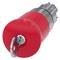 Czerwony cylinder z wmontowanym srebrnym kluczem. Element mechaniczny z metalowymi elementami, gotowy do użycia.