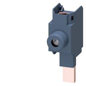 Czarny elektryczny czujnik o prostokątnej obudowie, z okrągłym otworem z przodu i miedzianym złączem od dołu.