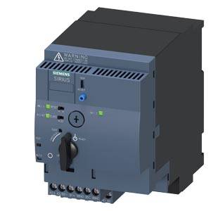 Szare urządzenie sterownicze Siemens SIRIUS z pokrętłem, symbolem ostrzegawczym i wskaźnikami LED. Stosowane w instalacjach elektrycznych do sterowania.