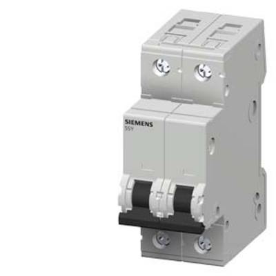 Szary wyłącznik nadprądowy stosowany w elektrycznych skrzynkach rozdzielczych, z napisem 'Siemens' i '55V'.