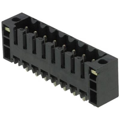 Czarny elektryczny złącze z wieloma metalowymi stykami, stosowany do łączenia elementów elektronicznych.