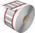 Duża rolka z taśmopodobnymi paskami i czerwonymi oznaczeniami, która prawdopodobnie przedstawia materiały przemysłowe.