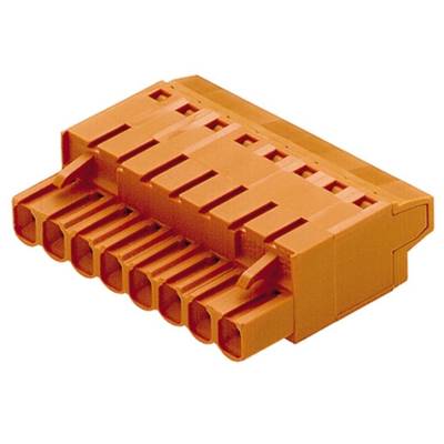 Pomarańczowa listwa zaciskowa z wieloma gniazdami, stosowana do okablowania w urządzeniach elektronicznych.
