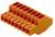 Pomarańczowy elektryczny złącz z wieloma przyłączami, odpowiedni do łączenia przewodów w obwodach elektrycznych.