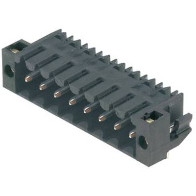 Czarny elektroniczny złącz wielostykowy w prostokątnym układzie, widziany z boku.