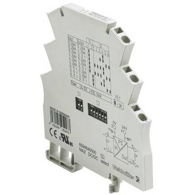 Elektroniczny moduł z zaciskami przyłączeniowymi i opisami, w tym 'MAZ DC/DC', wyprodukowany w Niemczech, marka Weidmüller.