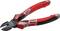 Czerwone szczypce z czarnymi uchwytami, odpowiednie do cięcia drutu lub kabli.