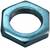 Sześciokątna nakrętka metalowa, błyszcząca, stosowana do mocowania śrub w połączeniach mechanicznych.