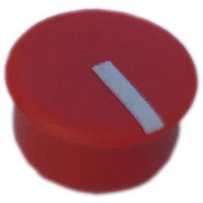 Czerwony pokrętło z białą linią znacznikową na górze.