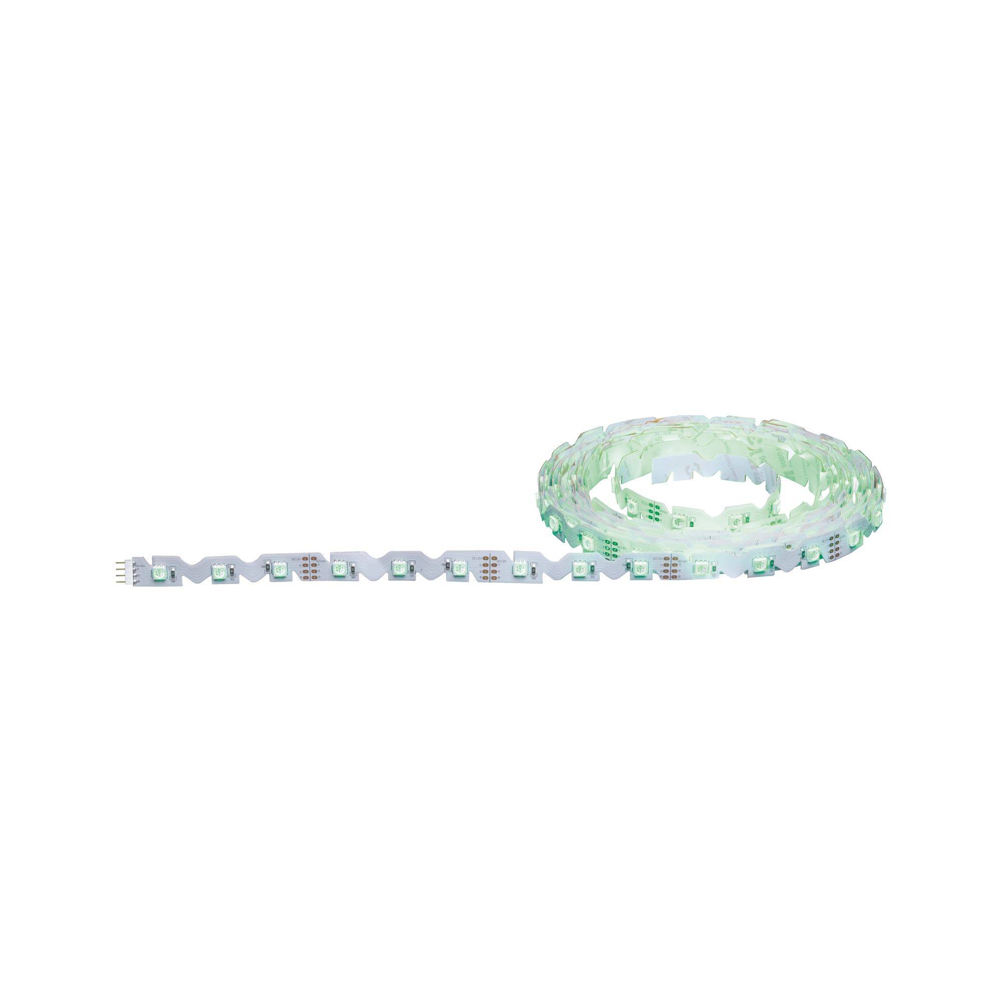 Zwinięty pas świetlny LED z równomiernymi odstępami między diodami LED. Pas jest delikatnie podświetlony w tle.
