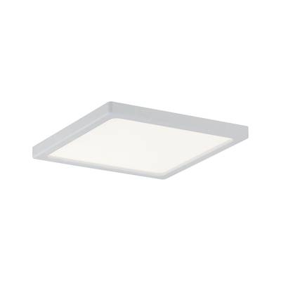 Kwadratowa, nowoczesna lampa sufitowa LED z białą ramą, równomiernie rozpraszająca światło. Idealna do salonu lub biura.
