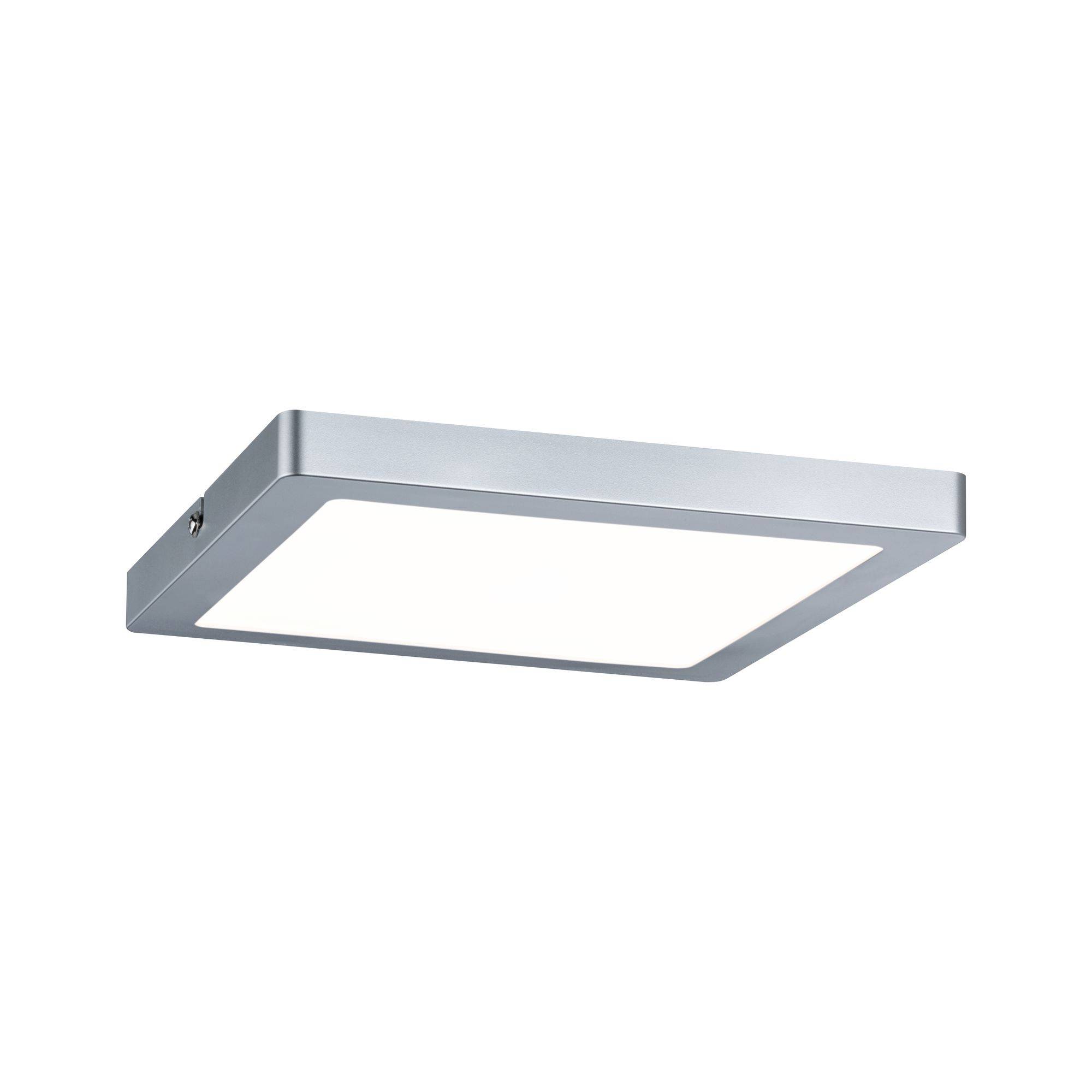 Kwadratowa lampa sufitowa LED z srebrną ramą, odpowiednia do nowoczesnych wnętrz.