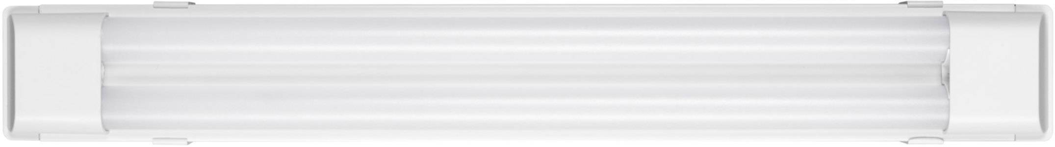 Podłużna, biała lampa LED o żebrowanej strukturze, przeznaczona do montażu sufitowego lub ściennego we wnętrzach.