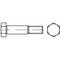 Rysunek techniczny śruby z łbem sześciokątnym, przedstawiający widok z boku i z góry, ukazujący wymiary i szczegóły kształtu.