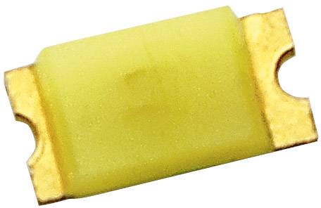 Zbliżenie żółtej komponenty elektronicznej z dwoma metalowymi stykami po bokach, pełniącej funkcję bezpiecznika.