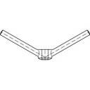 Rysunek techniczny złącza kształtu V z dwoma ramionami, rozchodzącymi się pod kątem około 120 stopni.