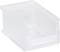 Przezroczyste pudełko z tworzywa sztucznego z ściętą przednią ścianką, idealne do przechowywania i łatwego wyjmowania przedmiotów.