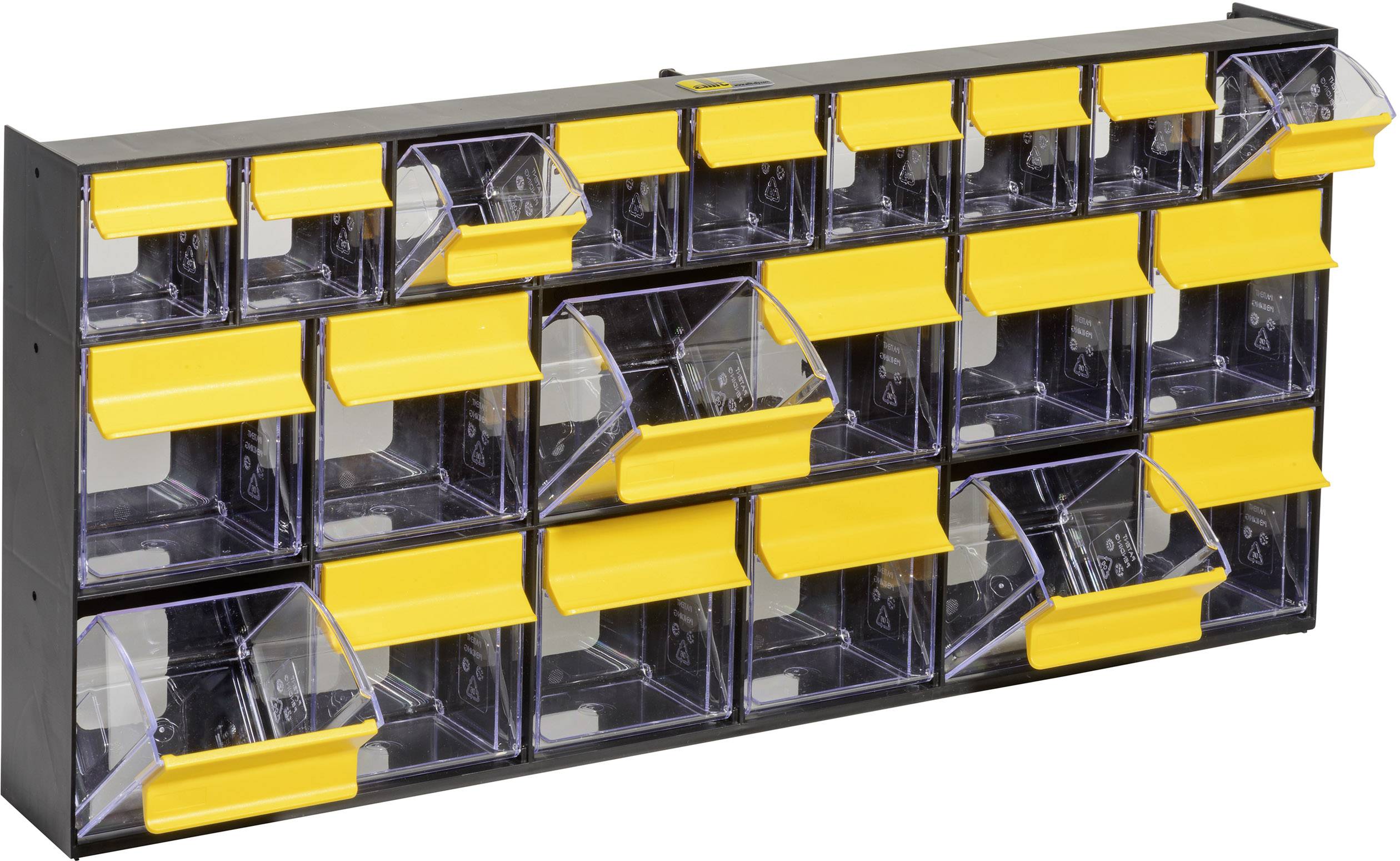 Allit 464445 Magazynek z otwieranymi pudłami VarioPlus ProFlip 6/6/9 (S x W x G) 600 x 285 x 93 mm czarny, żółty, przeźroczysty 1 szt.