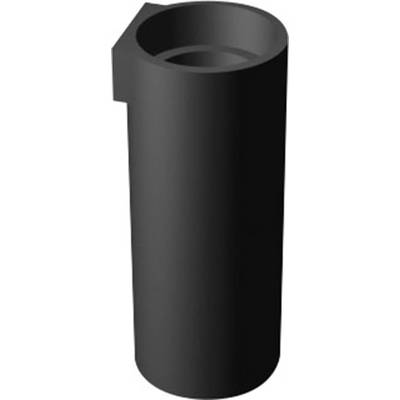 Czarny, cylindryczny kubek bez ucha, odpowiedni do napojów.