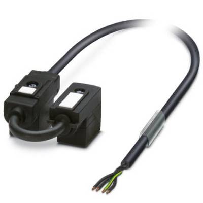 Kabel z czarną osłoną ochronną i złączkami, przeznaczony do zastosowań przemysłowych, przedstawiający końcówki i elementy połączeniowe.