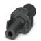 Czarny plastikowy złącznik wtykowy z okrągłym przyłączem. Odpowiedni do systemów rur lub węży.