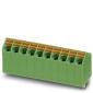 'Zielony złącz wtykowy z ośmioma gniazdami w jednym rzędzie, odpowiedni do połączeń elektronicznych lub okablowania.'