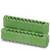 Zielony, prostokątny elektryczny blok przyłączeniowy z dwoma rzędami metalowych styków. Odpowiedni do okablowania w urządzeniach elektronicznych.