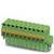 Zielona elektryczna listwa zaciskowa z wieloma punktami przyłączeniowymi, odpowiednia do przemysłowego okablowania i łączenia wielu przewodów.