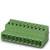 Zielony elektryczny złącz z wieloma zaciskami, stosowany w szafach sterowniczych lub na płytkach drukowanych.