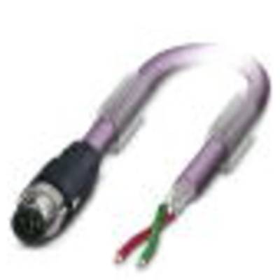 Fioletowy kabel z jednym odciętym końcem i okrągłą wtyczką z wieloma stykami.