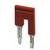 Czerwona płaska bezpieczka widoczna na białym tle. Posiada dwa metalowe styki i jest częścią zamienną w systemach elektrycznych.