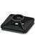 Czarna, kwadratowa plastikowa podstawa z centralnym otworem, prawdopodobnie przeznaczona do stabilizacji nieobrobionego elementu.